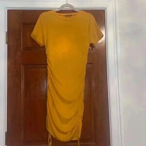 Yellow mini dress drawstring